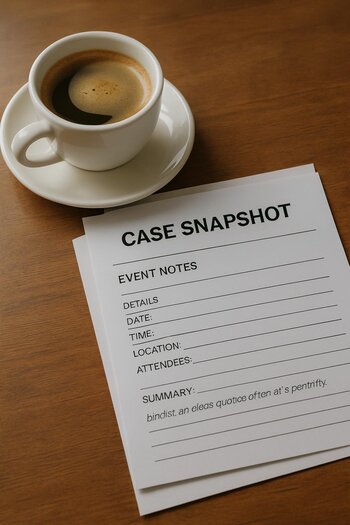 Masa üzərində qısa event qeydləri və qəhvə fincanı