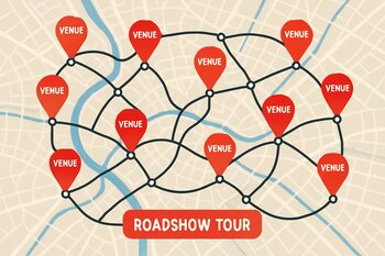 Xəritə üzərində roadshow üçün qeyd olunmuş Bakı məkan markerləri