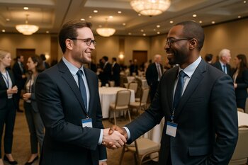 Tədbir mərkəzində əməkdaşlıq barədə razılaşan iki biznes insan