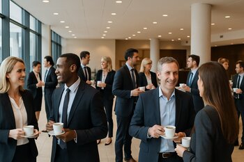Şəbəkələşmə pauzasında biznes iştirakçıların lobbi zonası