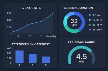 Tədbir statistikasını göstərən rəqəmsal dashboard paneli