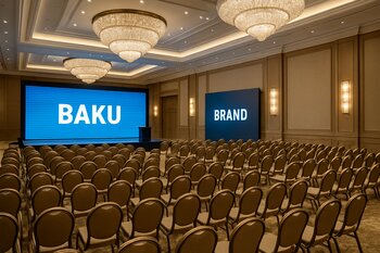 Bakıda işıqlandırılmış biznes konfrans zalı