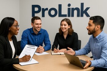 ProLink komandası dairəvi masada event brifinqi keçirir