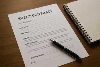 Masa üzərində tədbir müqaviləsi, qeyd dəftəri və qələm