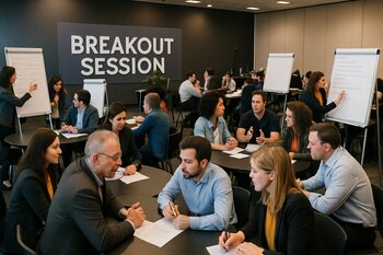 Breakout sessiyada kiçik komandaların müzakirə zonası