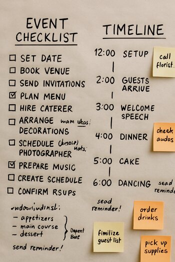 Divarda ProLink event üçün yazılmış əl checklist planı