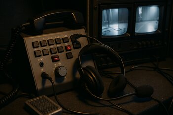 Backstage kommunikasiya panelində interkom və monitorlar