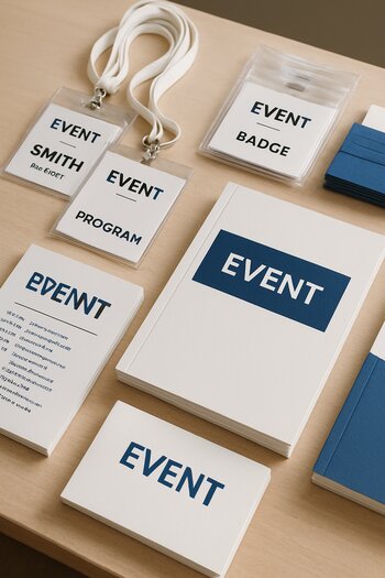 Tədbir üçün çap materialları və brend bukletlər masada