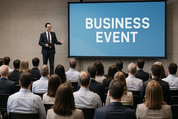 Zaldan səhnəyə baxış bucağından görünən biznes tədbiri