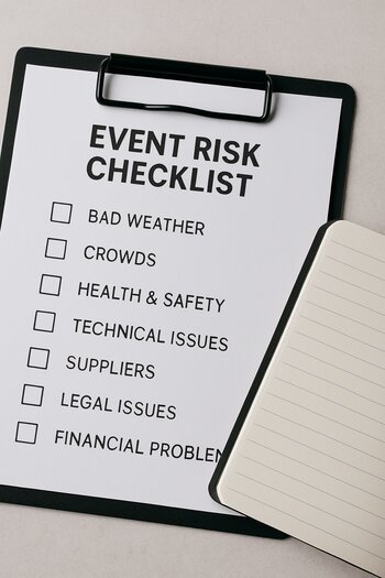 Event risk checklist sənədi və qeyd dəftəri masada