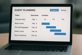Noutbukda event planlama dashboard interfeysi