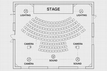 Texniki planlaşdırma üçün çəkilmiş səhnə və zal sxemi