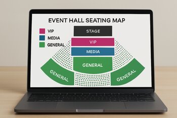 Noutbuk ekranında zal üçün oturacaq xəritəsi diaqramı