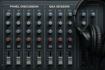 Səsləndirmə üçün səs pultu və qulaqlıqlar