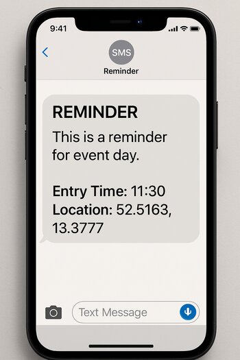 Telefon ekranında event günü xatırlatma SMS mesajı