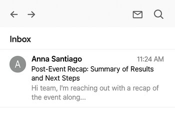 Poçt qutusunda tədbirdən sonra göndərilmiş recap e-mail-i