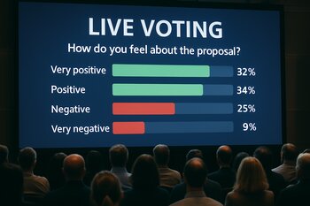 Ekranda canlı səsvermə nəticələrini göstərən interaktiv voting divarı